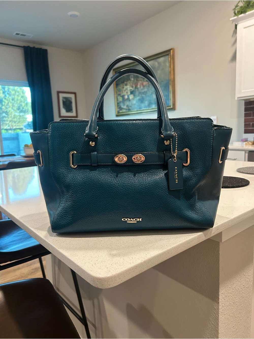 Authenticated Coach Blake Carryall handbag in teal
